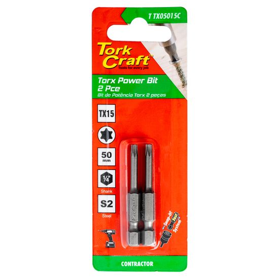 Torx Tx 15 Classic Power Bit 50mm 2pc Carded